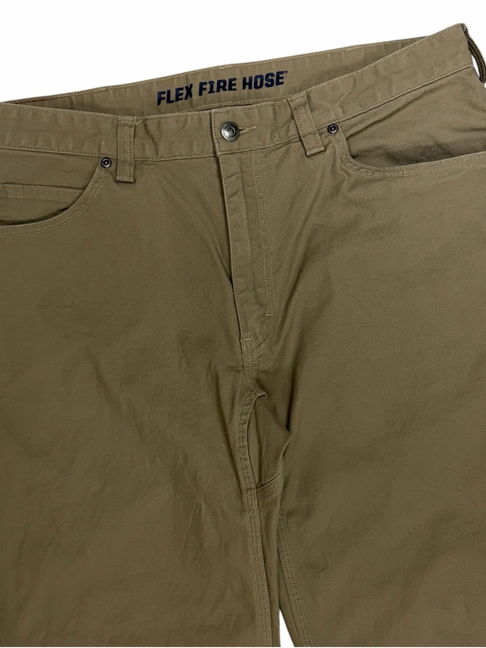 Duluth Trading Pants Mens 36x32 Khaki Flex Fire Hose Canvas Work Utility Stretch
